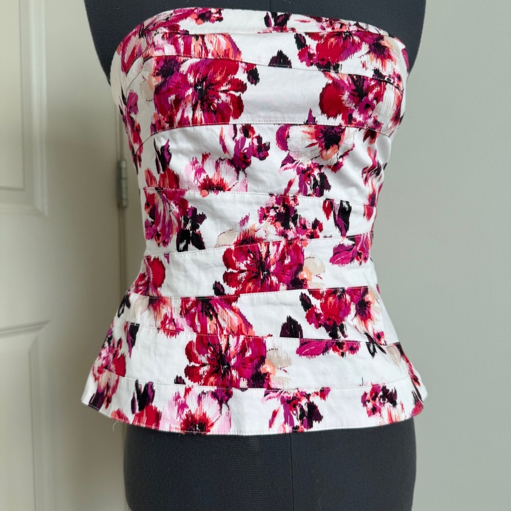 Vintage Y2K White House Black Market Floral Print Strapless Top Size 2 - Picture 5 of 7